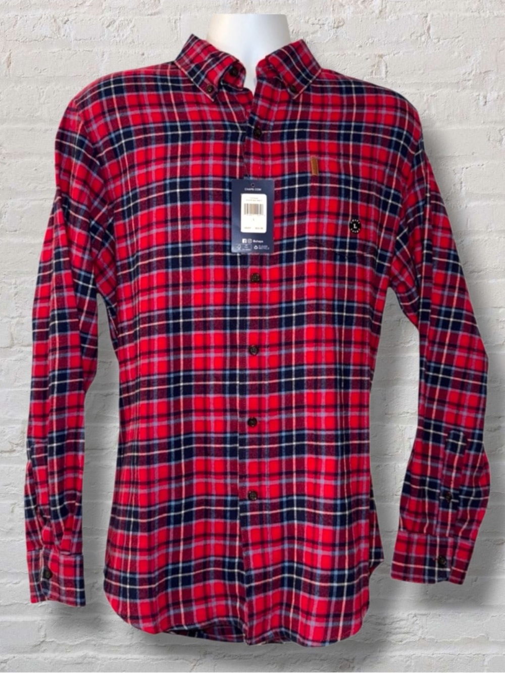 Chaps NWT Red Plaid Brushed Flannel Long Sleeve Shirt. Men's Size - Large